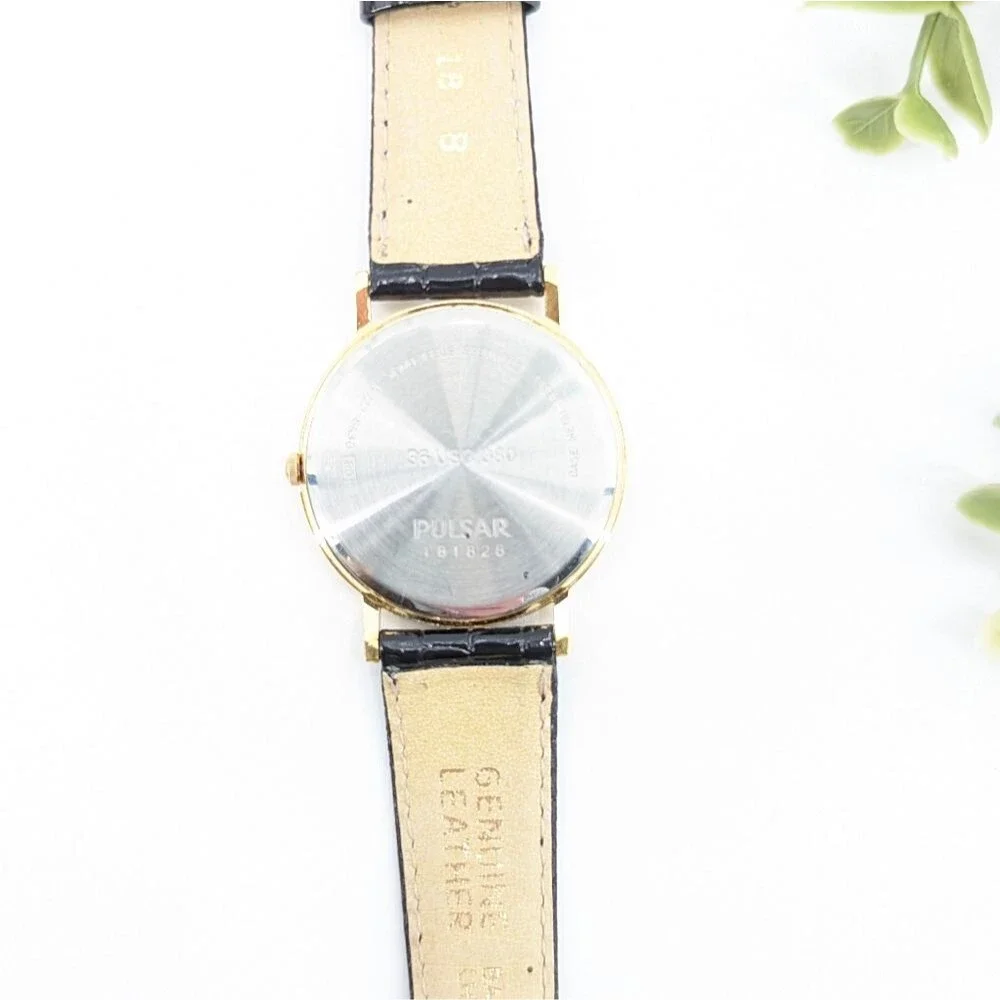 Pulsar Olympic Vintage USA Gold Black Reptile Leather Embossed Band Watch